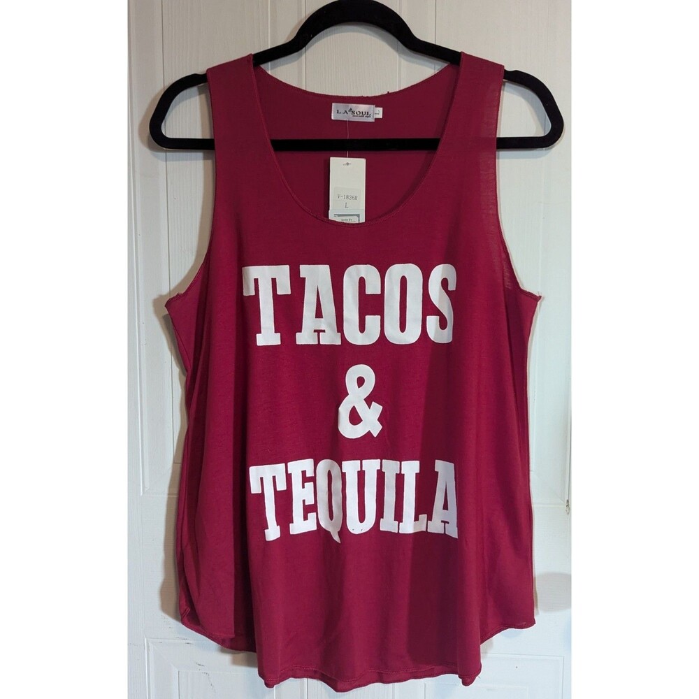 NWT L.A. Soul Women's L Red Scoop Neck Sleeveless Knit Tank Top Tacos & Tequila